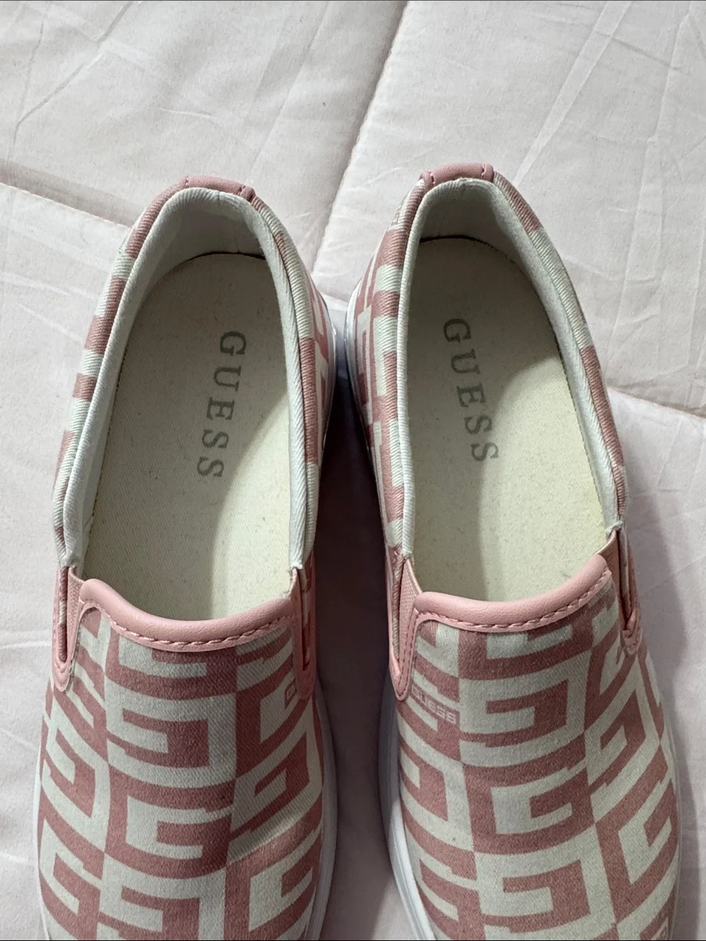 Guess Pink and White Slip-On Logo-Print Sneakers